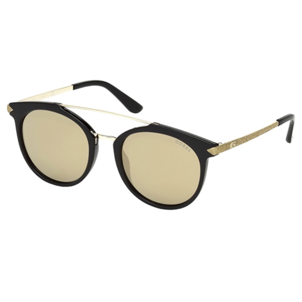 GUESS Retro Browline Pilot w/ Flash Lens Sunglasses With Case